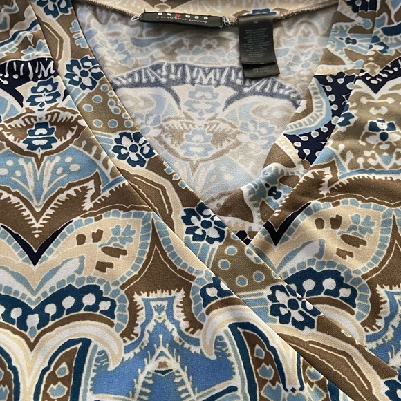 Axcess by Liz Claiborne Blue and Brown Patterned Faux Wrap Dress Size Medium - Picture 6 of 12